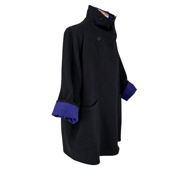 Vintage Jimmy Hourihan Ireland 100% Wool Wrap Coat Black Purple Small - Picture 5 of 16